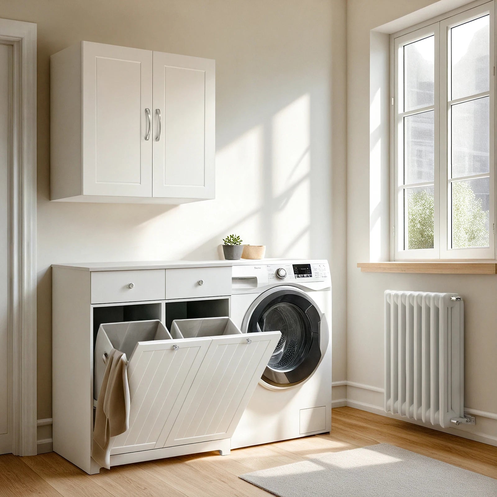 Meuble à Linge avec Panier et 2 Tiroirs