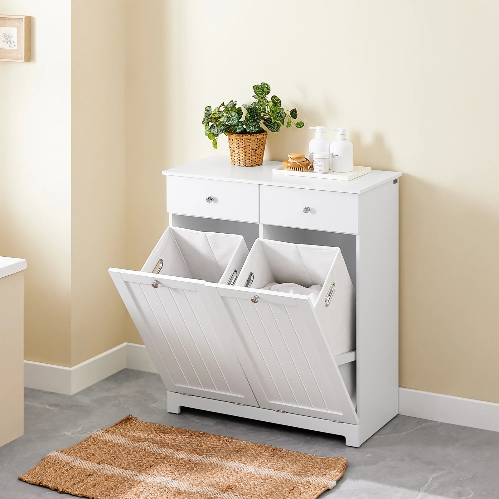 Meuble à Linge avec Panier et 2 Tiroirs