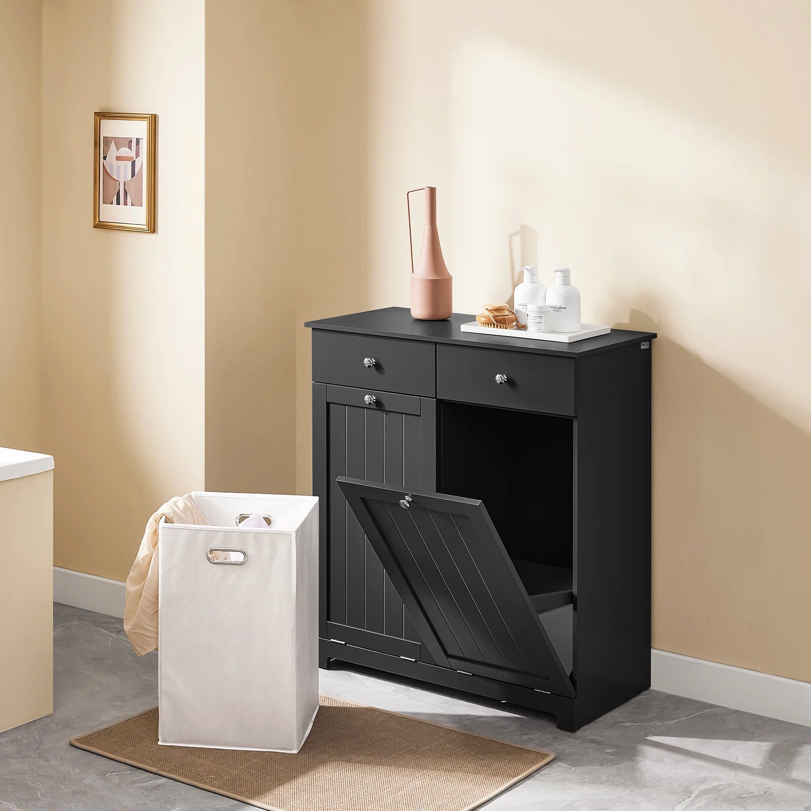 Meuble à Linge avec Panier et 2 Tiroirs