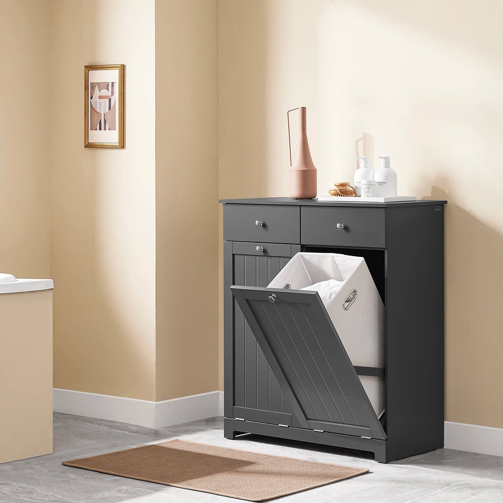Meuble à Linge avec Panier et 2 Tiroirs